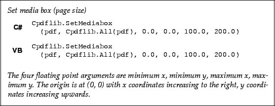 \begin{framed}
\noindent\textit{Set media box (page size)}
\par
\vspace{2mm}
\no...
...es increasing to the right, y coordinates increasing upwards.}
\par
\end{framed}