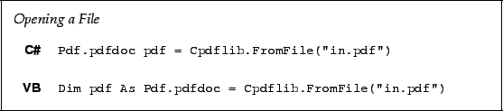 \begin{framed}
\noindent\textit{Opening a File}\\
\par
\noindent\begin{tabular}...
...f.pdfdoc = Cpdflib.FromFile(''in.pdf'')!
\end{minipage}\end{tabular}\end{framed}