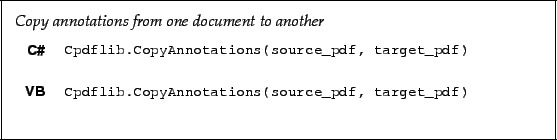\begin{framed}
\noindent\textit{Copy annotations from one document to another}
\...
...ations(source_pdf, target_pdf)!
\end{minipage}\\ [5mm]
\end{tabular}\end{framed}