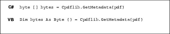 \begin{framed}
\noindent\begin{tabular}{rl}
\small\sffamily\textbf{C\char93 } &
...
... () = Cpdflib.GetMetadata(pdf)!
\end{minipage}\\ [5mm]
\end{tabular}\end{framed}
