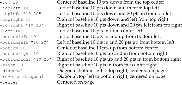 -top 10                Center ofbaseline10 pts down from  the top center
-topleft 10            Leftof baseline 10ptsdo wn andin from topleft
-topleft 